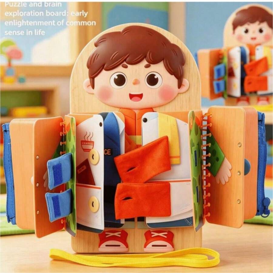 Children's Life Skills Self-Care Board, Clothing Zipper & Button Series Puzzle Toy, Multi-Layer Busy Board, Early Childhood Life Knowledge Cultivation & Development, Educational Puzzle Toy