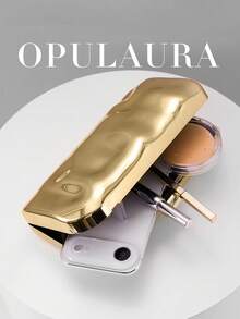 OpulAura 1件金色歐美風女款壓克力晚宴手拿包，不對稱方盒設計搭配撞色扣環，適合派對、宴會/婚禮、情人節場合 - 金色 - 查看 3