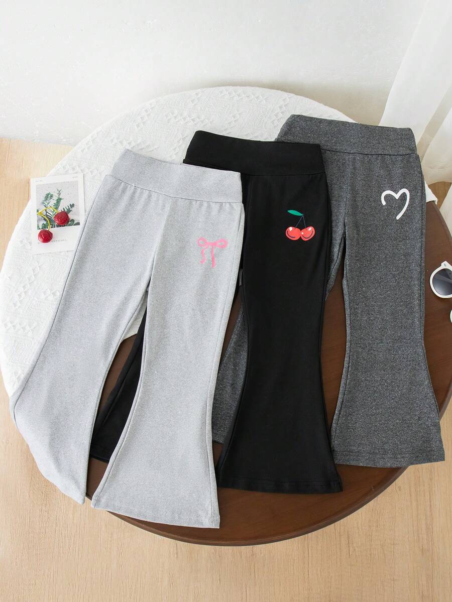 3pcs/Set Girls Fashion Cute Style High Waist Slim Fit Flared Print Long Pants Spring Autumn - Multicolor - View 1