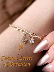 Customized Letter Initial Birthstone Bracelet: Customized Letter Pendant - Multicolor - View 2