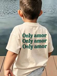 Baby Boy Minimalist Text Graphic T-Shirt, Soft Breathable Casual Summer Top - Apricot - View 8