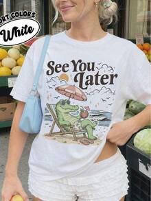 Goodbye, Summer Comfortable Color Shirt, Pattern-Shirt, Summer Beach Girl-Shirt, Fun Vacation Shirt - White - View 1