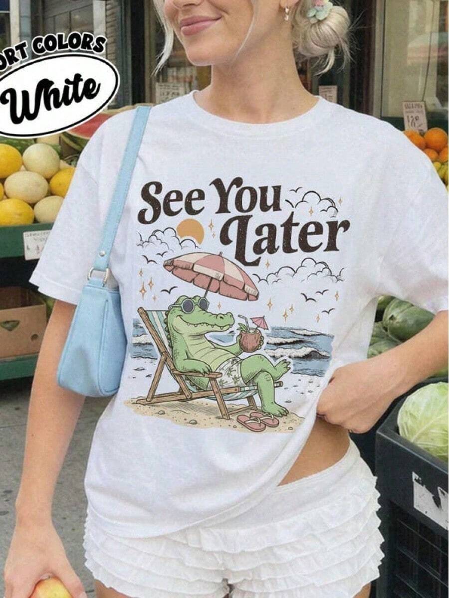 Goodbye, Summer Comfortable Color Shirt, Pattern-Shirt, Summer Beach Girl-Shirt, Fun Vacation Shirt - White - View 1
