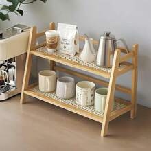 1pc Narrow Cup Holder Countertop, Faux Rattan Woven Tea & Coffee Bar Station Storage Rack, Bamboo Matcha Rack, Cup Display Stand, Kitchen Countertop Spice Storage Rack, 2-Tier - Multicolor - View 7