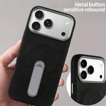 VIETAO 支援無線充電磁吸手機殼，相容 iPhone 15 16 17 Pro Max Air，翻毛仿皮 360 度隱藏支架手機保護殼 - 黑色 - 查看 4