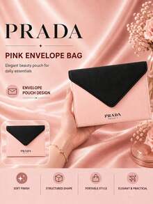 Prada 普拉達粉紅信封包20×14cm，聚酯纖維(聚酯纖維)布料，信封外觀，內裡充裕，收納美妝出行送禮皆宜 - 西瓜粉 - 查看 3
