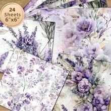 24 Lembar Kertas Scrapbooking Motif Bunga Lavender Ungu Ukuran 6*6 Inci, Kertas Dekoratif Origami Premium untuk Kerajinan DIY - Square - View 11