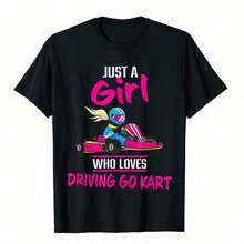 Conjuntos de Verano para Hombre, Camiseta con Estampado de Lema de Carreras de Karting Estilo Gótico, Camiseta para Mujer, Top Negro, Conjuntos para Vacaciones - Negro - Ver 1