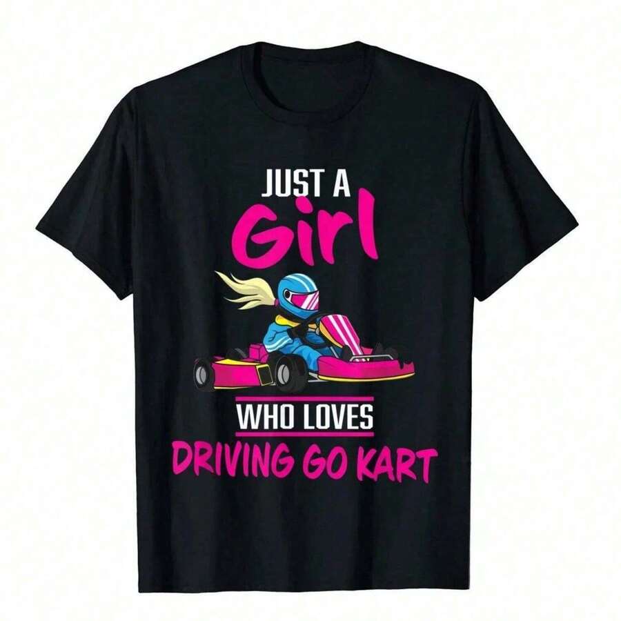 Conjuntos de Verano para Hombre, Camiseta con Estampado de Lema de Carreras de Karting Estilo Gótico, Camiseta para Mujer, Top Negro, Conjuntos para Vacaciones - Negro - Ver 1