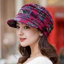 Nouveau chapeau à fleurs torsadées pour femmes, style coréen polyvalent, bord souple, chaud pour l'automne/l'hiver, chapeau de maman, protection solaire, pare-soleil, chapeau en tissu, mode, fleurs, dessus plat, canard - Casquette enfant à fleurs - Voir 7