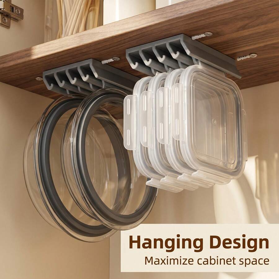 1pc Pot Lid Storage Rack, Wall-Mounted Multi-Slot Pot Lid Hook, Space-Saving Kitchen Storage Shelf, Sturdy Container Lid Holder With Installation Accessories, Multiple Colors Available - Multicolor - View 1