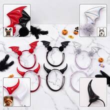 3/6pcs Halloween PU Shiny Fabric Plush Ball Pet Devil Horn Bat Headband, High Elasticity Non-Tight Fit Cat Dog Universal Funny Headwear, Cat Dog Decoration Accessories, Cute Pet Halloween Party Costume Atmosphere Outfit, Small And Medium Cat Dog Holiday Costume Headwear, Halloween Photo Party Costume Gift, Halloween Gift Perfect Pet Gift! - Multicolor - View 5