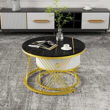 Set Of 2 Elegant Modular Coffee Table Set – Table With Drawers – Black And Gold - Black - View 11