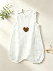 1pc Baby Gauze Sleeveless Sleeping Bag, Soft Skin-Friendly Breathable, Spring/Summer Thin Style, Cute Bear Head Embroidery Pattern, Ideal Gift For Baby! - Embroidered Bear Head Sleeping Bag - View 8