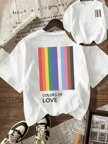 Camiseta de talla grande para mujer con estampado de letras del Orgullo Arcoíris, top multicolor con diseño de corazón, camiseta informal de verano para alianzas LGBT Trans Pride. - Blanco - Ver 1