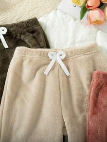 3pcs/Set Girls' Casual Daily Outing Fashion Solid Color Fleece Lined Thick Straight Leg Long Pants, Autumn/Winter - Multicolor - View 5