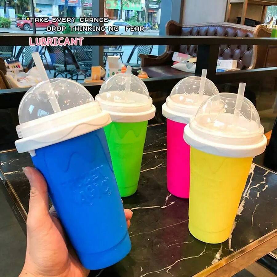 Squeeze-Style Smoothie Cup, Homemade Milkshake Cup, Squeeze Ice Maker Cup, Summer Quick Cold Drink Shaker Cup, Magic Quick Freeze Smoothie Cup With Lid And Straw, Suitable For Juice, Soda, Milk And Ice Cream - Multicolor - View 1