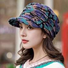Nouveau chapeau à fleurs torsadées pour femmes, style coréen polyvalent, bord souple, chaud pour l'automne/l'hiver, chapeau de maman, protection solaire, pare-soleil, chapeau en tissu, mode, fleurs, dessus plat, canard - Casquette enfant à fleurs - Voir 4