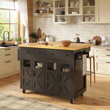 High Quality Kitchen Island, Serving Cart With Storage Space, Mobile Buffet - Black - View 9
