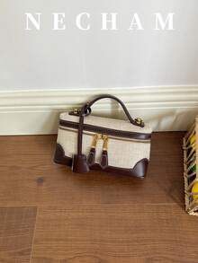 1pc Korean Style Ins Polka Dot All-Over Print Lunch Box Bag, Fashion Daily Shoulder Bag - Beige - View 8