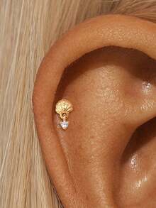 EleRunis 1pc 925 Sterling Silver Exquisite Ocean Animal Flat Back Labret Stud, Shell Cartilage/Ear Lobe/Helix Piercing Jewelry, Punk Style Delicate Jewelry, Suitable For Daily Wear And Party - Gold - View 24