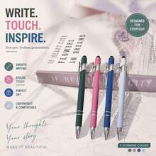 4pcs Assorted Color Touch Sensitive Retractable Ballpoint Pen Set With Touch Sensitive Pen Tip - Smooth Writing And Precise Touchscreen Control (Black Ink). Office Supplies, School Stationery, Suitable As Gifts For Teachers, Classmates And Colleagues. - A - View 2