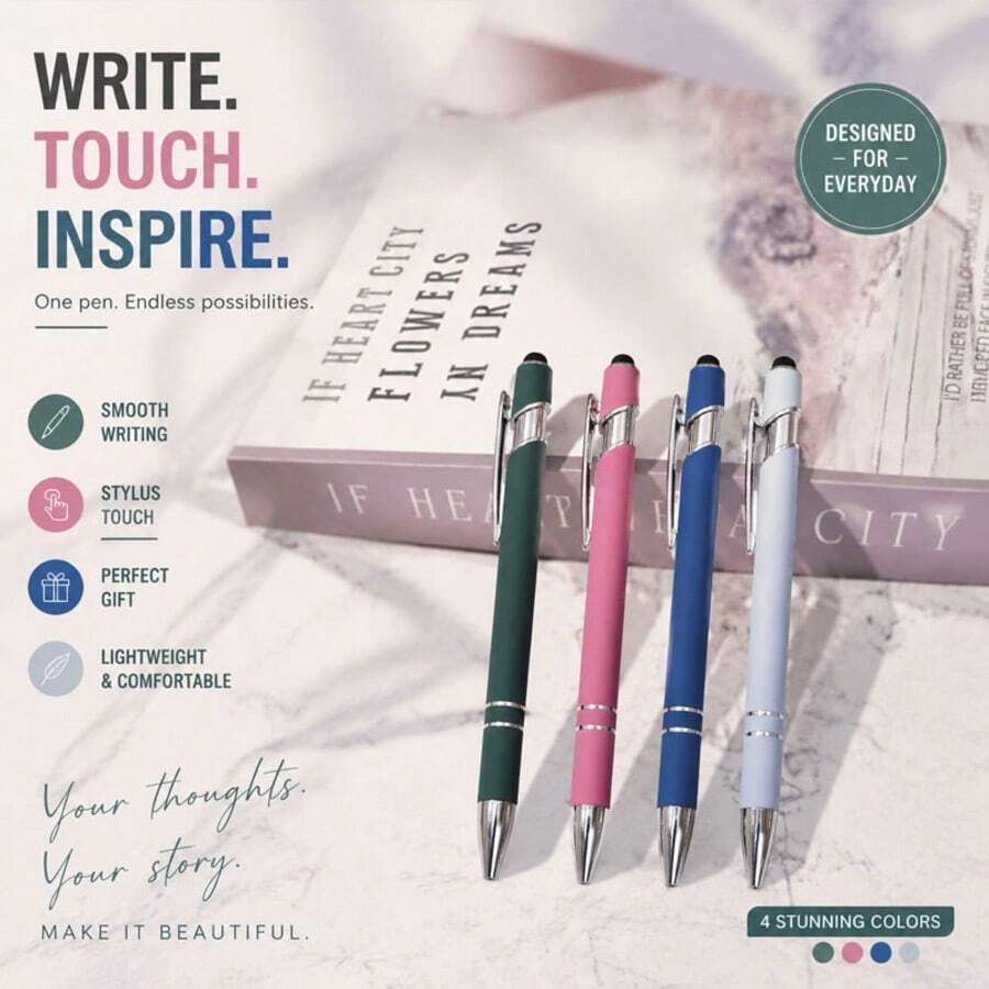 4pcs Assorted Color Touch Sensitive Retractable Ballpoint Pen Set With Touch Sensitive Pen Tip - Smooth Writing And Precise Touchscreen Control (Black Ink). Office Supplies, School Stationery, Suitable As Gifts For Teachers, Classmates And Colleagues.