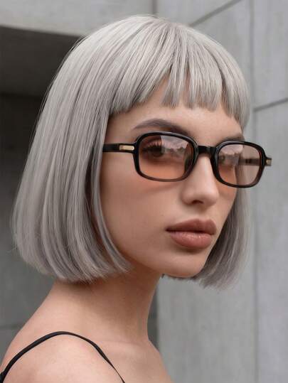 1 Pair Women's Black Square Frame Rivet Decor Gentle Style Fashion Glasses