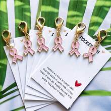 10pcs Breast Cancer Awareness Charms Pink Ribbon Charms For Breast Cancer Support Keychain Gifts Jewellery Making Pink Ribbon Pendants With Clasps For Women Attached Is A Small "Pocket Hug" Card - Keychain Gift Set - View 3
