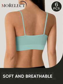 Morelect 6 Buah Bra Tanpa Kawat Wanita dengan Bantalan yang Dapat Dilepas, untuk Pemakaian Sehari-hari, Motif Garis-garis - MultiWarna - View 4