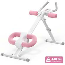MERACH Ab Machine With Two Pull Cords, Adjustable Ab Trainer Gym Equipment For Core Workout At Home, Foldable, Knee Support, Abdominal Exercise Machine For Home, Core Training System - White Pink - View 7
