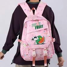 Miniso Pink Mermaid Scale Snoopy Fresh Fruit Watermelon Print 3Pcs Backpack Set Lightweight Multi Compartment Adjustable Wide Strap Student School Bag Handhe - Pink - View 3