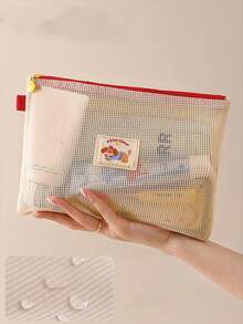 1 buah Tas Kosmetik Jaring Perjalanan dengan Resleting Ganda, Tas Penyimpanan Portabel Anti-Hilang untuk Lipstik dan Produk Perawatan Kulit, Kemasan Kapasitas Besar, Tas Makeup - MultiWarna - View 3