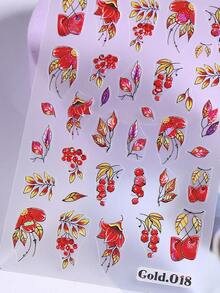 2pcs Fall Nail Stickers 3D Self Adhesive Autumn Nail Decals Watercolor Maple Ginkgo Leaf Red Berry Cherry Floral Rustic Autumn Text Thin Transparent Sliders Warm Harvest Nail Art Decor For Thanksgiving DIY Salon Home Manicure Accessories Tools - Multicolor - View 7