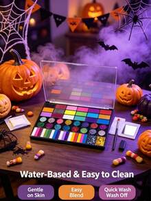 Conjunto de Pintura Corporal & Pintura Facial, Kit de Maquiagem de Pintura Facial Profissional com 42 Cores, Paleta de Pintura Facial Ativada por Água, Inclui Pincéis & Pedras Preciosas, Adequado para Festa, Halloween, Natal, Pintura do Dia Nacional Saudita (36 Cores Sólidas + 8 Cores Gradientes) - Multicolorido - Visão 4