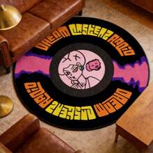 1pc Black Vinyl Record Shaped Faux Cashmere 300g/M² Thick Rug, Plush Carpet, Autumn/Winter Decorative Rug, Bedroom Decor, Small Rug, Home Decor, Living Room Rug, Living Room Small Rug, Bedroom Carpet - Multicolor - View 3