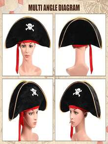 4pcs Pirate Hats Pirate Costume Party Hats Skull Print, Suitable For Costume Party Role Play, Fun Party Supplies, Exquisite Gift - Multicolor - View 9