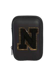 Portable Mini Transparent Zipper Storage Bag, Letter Gold-Trimmed Towel Embroidered Digital Storage Pouch, Black Waterproof Hard Shell Data Cable Earphone Organizer Box, Double-Layer Partition Anti-Pressure Anti-Drop Portable Storage Bag, College Style Customizable Initial; Suitable For All Seasons, Ideal For Students, Office Workers, Travel And Business Trips, Fits Back To School, Commuting, Short Trips, Can Store Charging Cables, Charging Heads, USB Drives, Simple Neutral Portable Digital Storage Bag, Creative Back To School Gift - Multicolor - View 18
