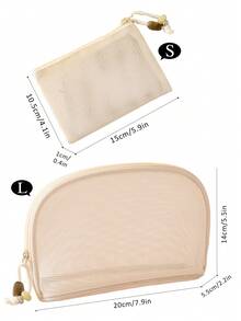 1/3pcs Large Capacity Macaron Color Mesh Makeup Bag, Fresh Style, Premium Quality, Beige Multifunctional Mesh Storage Bag; Portable Zipper Pouch/Travel Toiletry Bag, Suitable For Home Or Office, Also An Excellent Gift For Friends; Bohemian Style, Can Also Be Used As Swimming Beach Bag - Beige - View 15