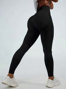 Seamless Yoga Compression Leggings With Tummy Control Sports - Black - View 2
