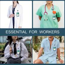Healthcare Worker Badge Holder Set, Includes PVC ID Protector, Retractable Reel, Carabiner, Clear Window, And Buckle - Hospital Back-To-School Gift - A - View 5