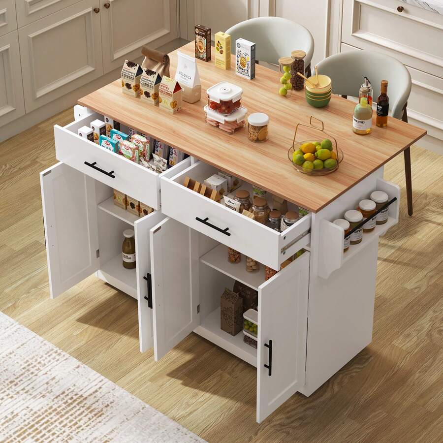 Kitchen Island White Made Of Wood For Kitchen - 原木色與白色 - 查看 1
