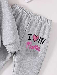 Setelan Sweatshirt Kerah Bulat dan Celana Flare dengan Motif Huruf untuk Remaja Perempuan - Grey - View 5