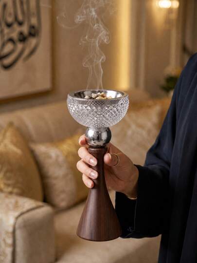 Elegant Crystal + Metal Incense Burner, Luxury Bakhoor Incense Holder, Heat-Resistant And Durable, Home Decor, Suitable For Majlis, Entryway, Living Room, Bedroom, Yoga Room, Exquisite Gift For Friends And Family, Fragrance Corner, Gift