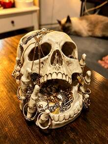 1pc Gothic Distressed Skull Jewelry Display Stand, Multi-Functional Vintage Resin Ring & Earring Storage Tray, Suitable For Vanity, Jewelry Store Display, Halloween Party Decor, Tattoo Studio & Boutique Display - 1PC - View 7