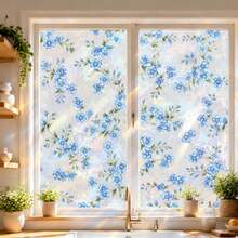 Blue Forget-Me-Not Floral Privacy Window Film | 3D Rainbow Static Cling Glass Sticker, Glue-Free Heat Control UV Protection Decal, Suitable For Home Bathroom Kitchen Bedroom - Blue Window Sticker - View 3