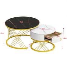 Set Of 2 Elegant Modular Coffee Table Set – Table With Drawers – Black And Gold - Black - View 8