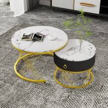 Set Of 2 Elegant Modular Coffee Table Set – Table With Drawers – Black And Gold - 白色 - 查看 9