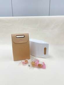 5 & 10 Buah Kantong Kado Penyimpanan Kertas Kraft Jendela Kosong, Kantong Organizer Kertas Lipat Portabel untuk Liburan, Pernikahan, Wisuda, Ornamen Kecil & Kemasan Kosmetik - View 5