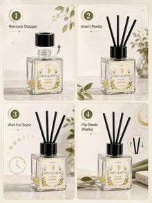 EVODUCK ناشر عطر بقصبات كريستالية على شكل هلال 50 مل، زيت عطري من الحمضيات والريحان، يحتوي على كريستال أصفر، يأتي مع 4 قصبات ألياف، ديكور غرفة جميل على شكل هلال، هدية عيد ميلاد لها، عطر للمساحات الصغيرة في غرفة النوم والحمام والمكتب والرف، هدية ديكور المنزل - عطر متنوع - مشاهدة 8